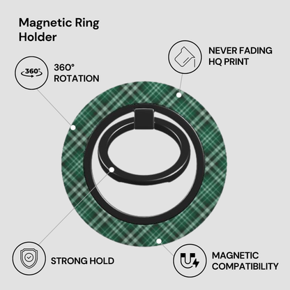 Magnetic ring holder with green plaid design on a gray background | Casenari