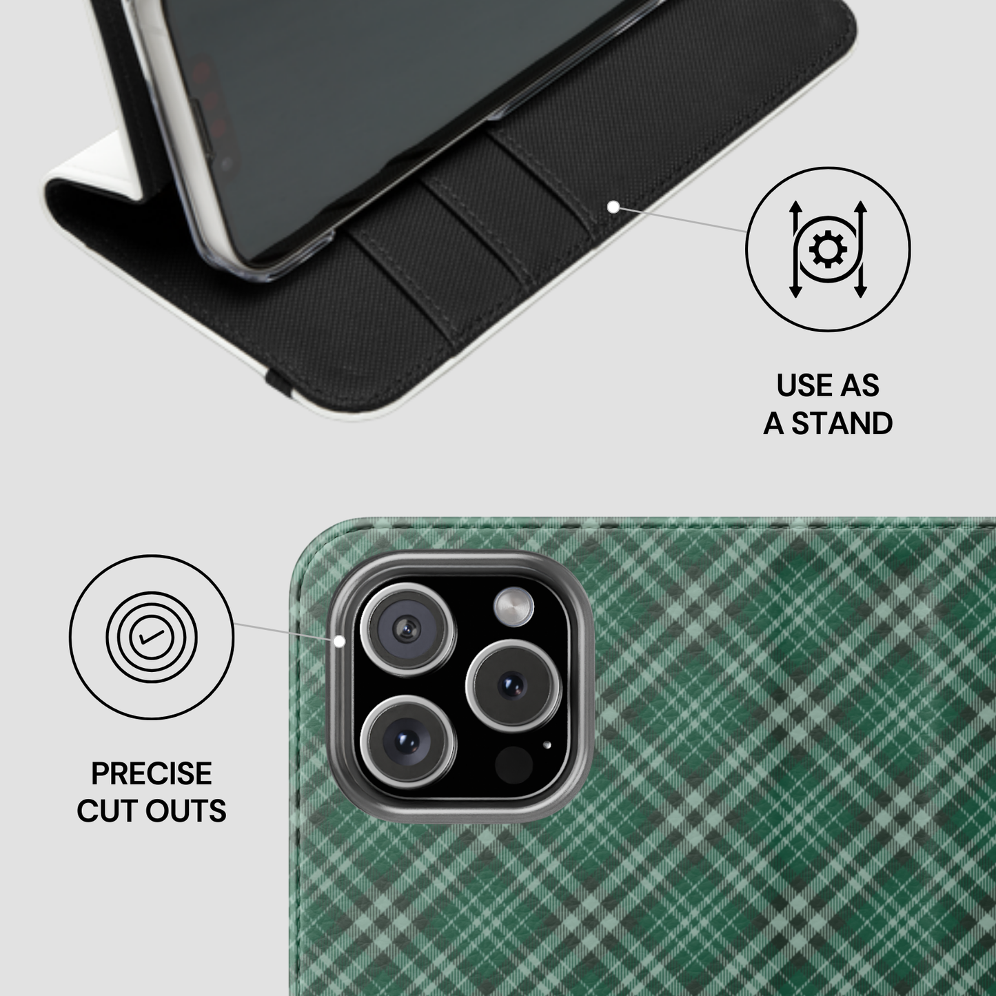 Smartphone case with plaid pattern and stand feature on a white background | Casenari