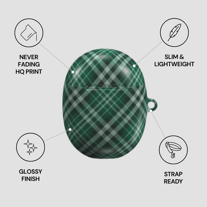 Green plaid case with features highlighted on a gray background | casenari