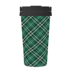 Green plaid trash can with black lid on a white background | Casenari