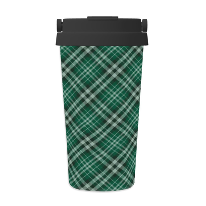 Green plaid trash can with black lid on a white background | Casenari