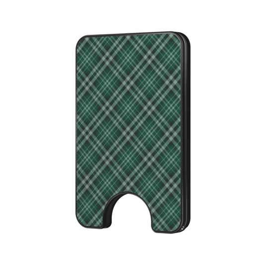 Emerald Plaid Magnetic Wallet with a classic green plaid pattern