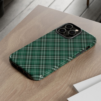 Green plaid phone case on a wooden surface | Casenari