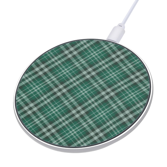 Green plaid patterned wireless charging pad on a white background | Casenari
