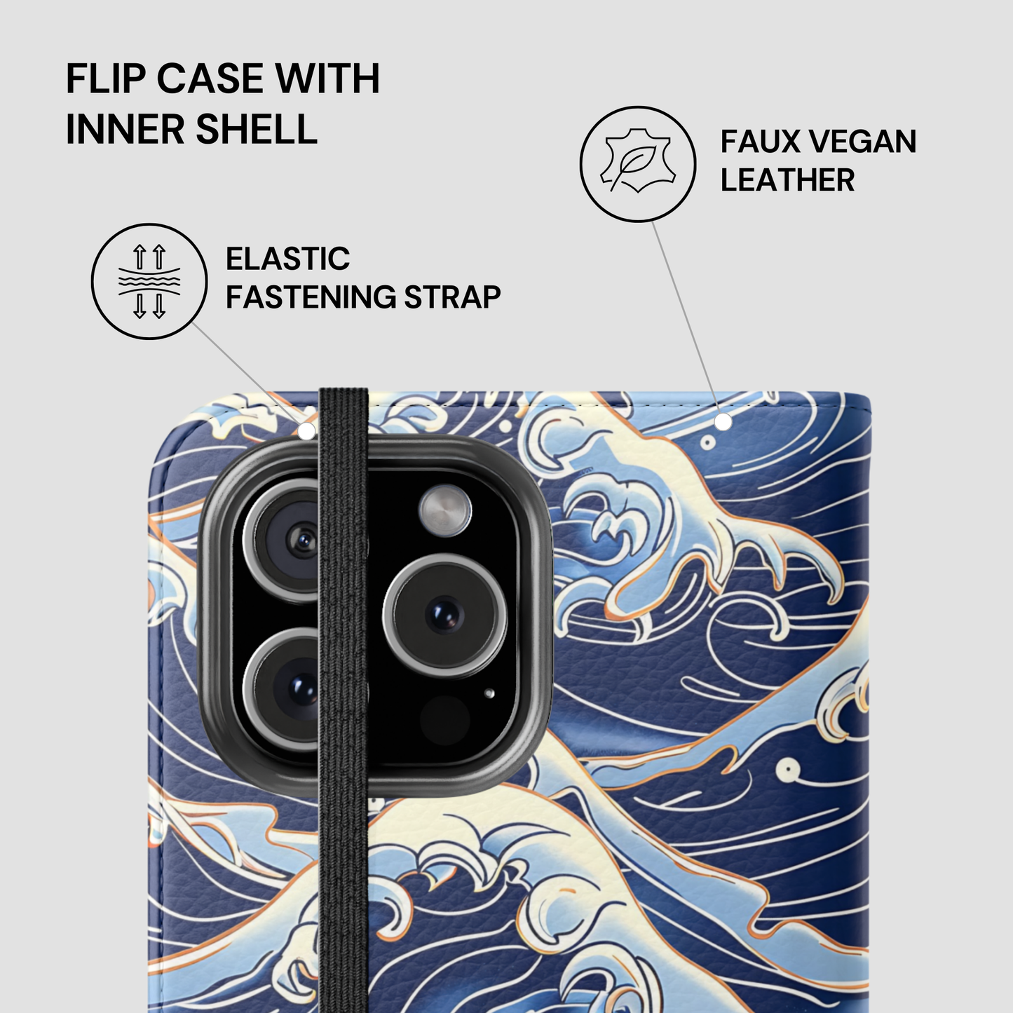Flip case with inner shell featuring a wave design on a white background | Casenari