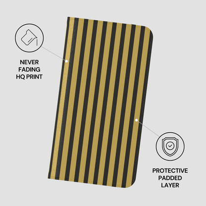 Striped product with 'Never Fading HQ Print' and 'Protective Padded Layer' text on a light gray background