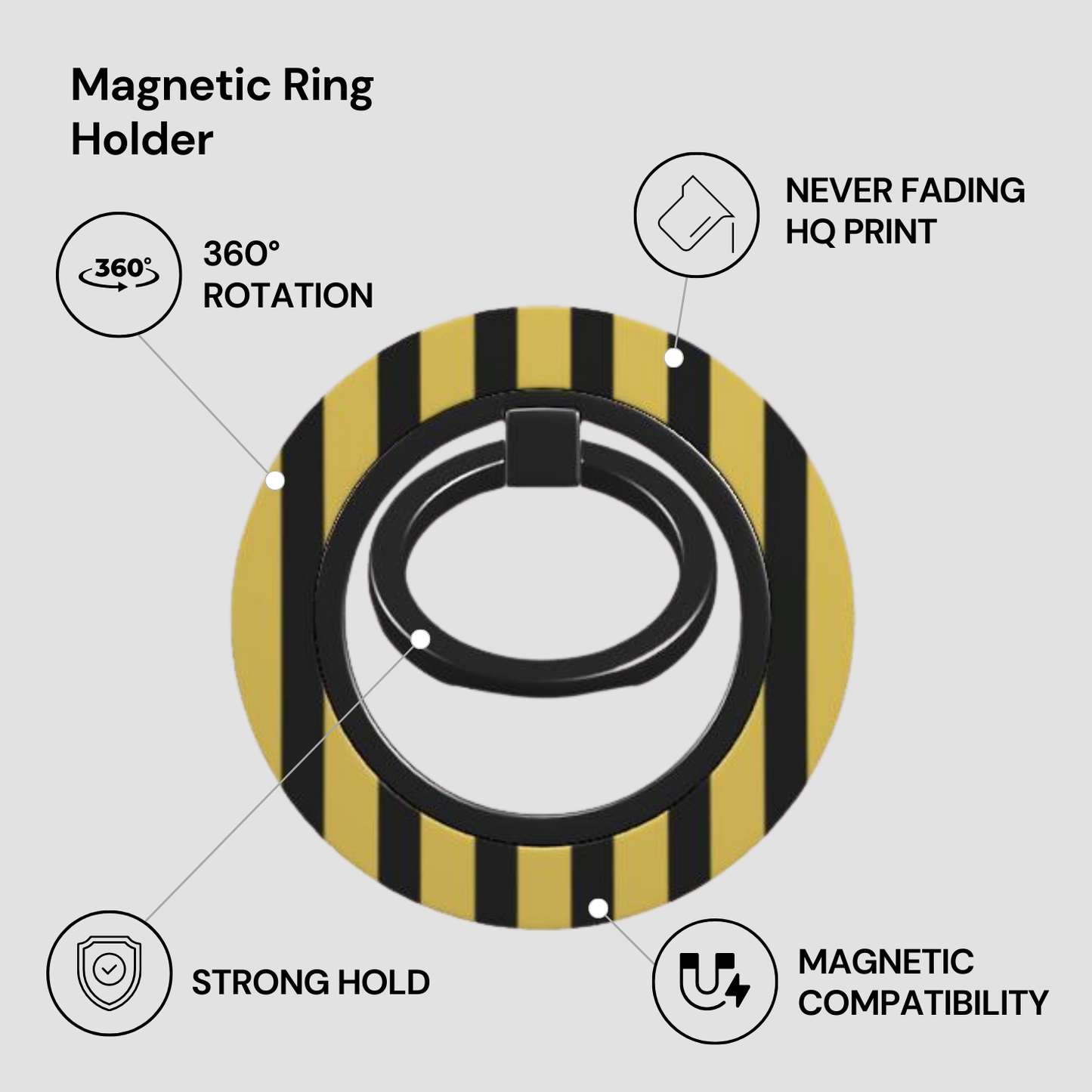 Gilded Noir Magnetic Ring Holder Features
