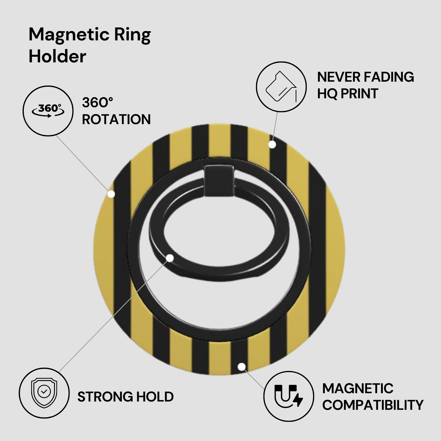 Gilded Noir Magnetic Ring Holder Features