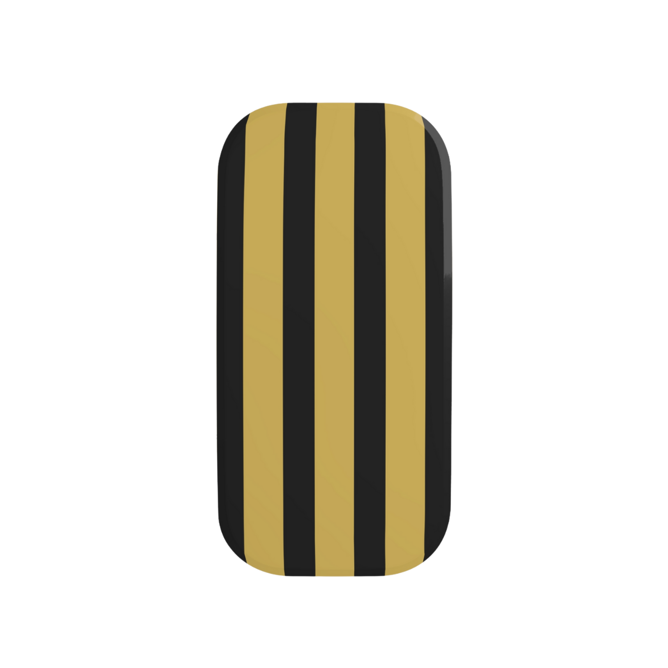 Rectangular object with black and gold vertical stripes on a white background