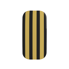 Rectangular object with black and gold vertical stripes on a white background