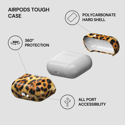 AirPods tough case with leopard print design on a gray background