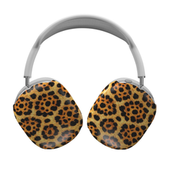 Headphones with leopard print ear pads on a white background
