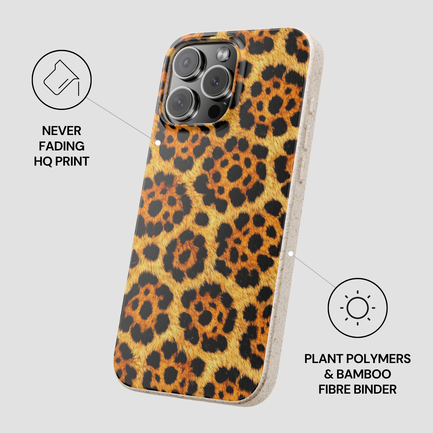 Phone case with leopard print design on a light gray background
