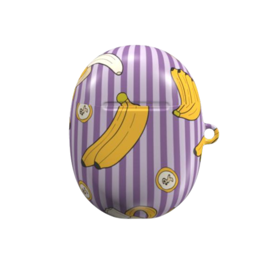 Purple striped case with banana design on a white background
