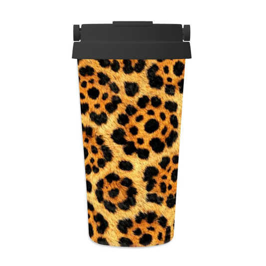 Tumbler with leopard print design on a white background