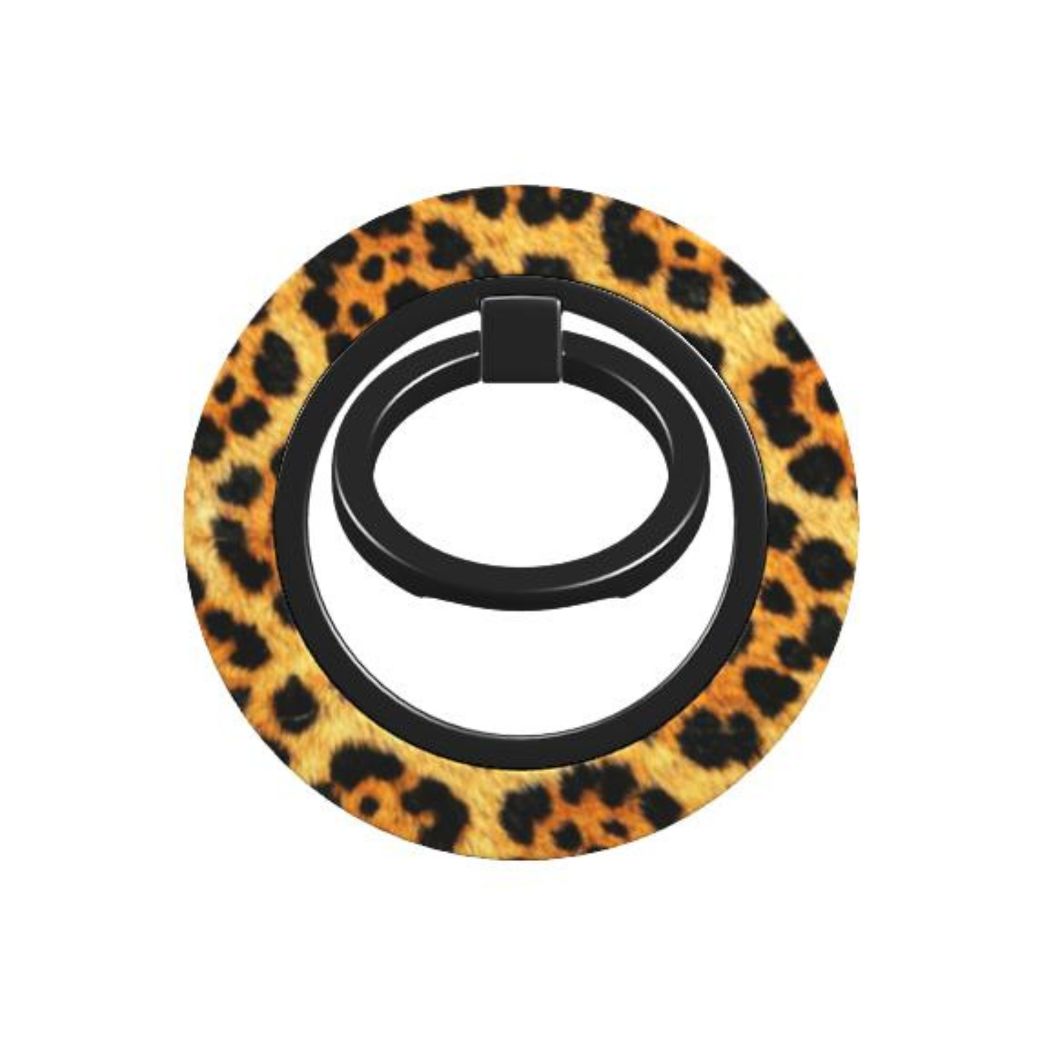 Leopard print phone ring holder on a white background