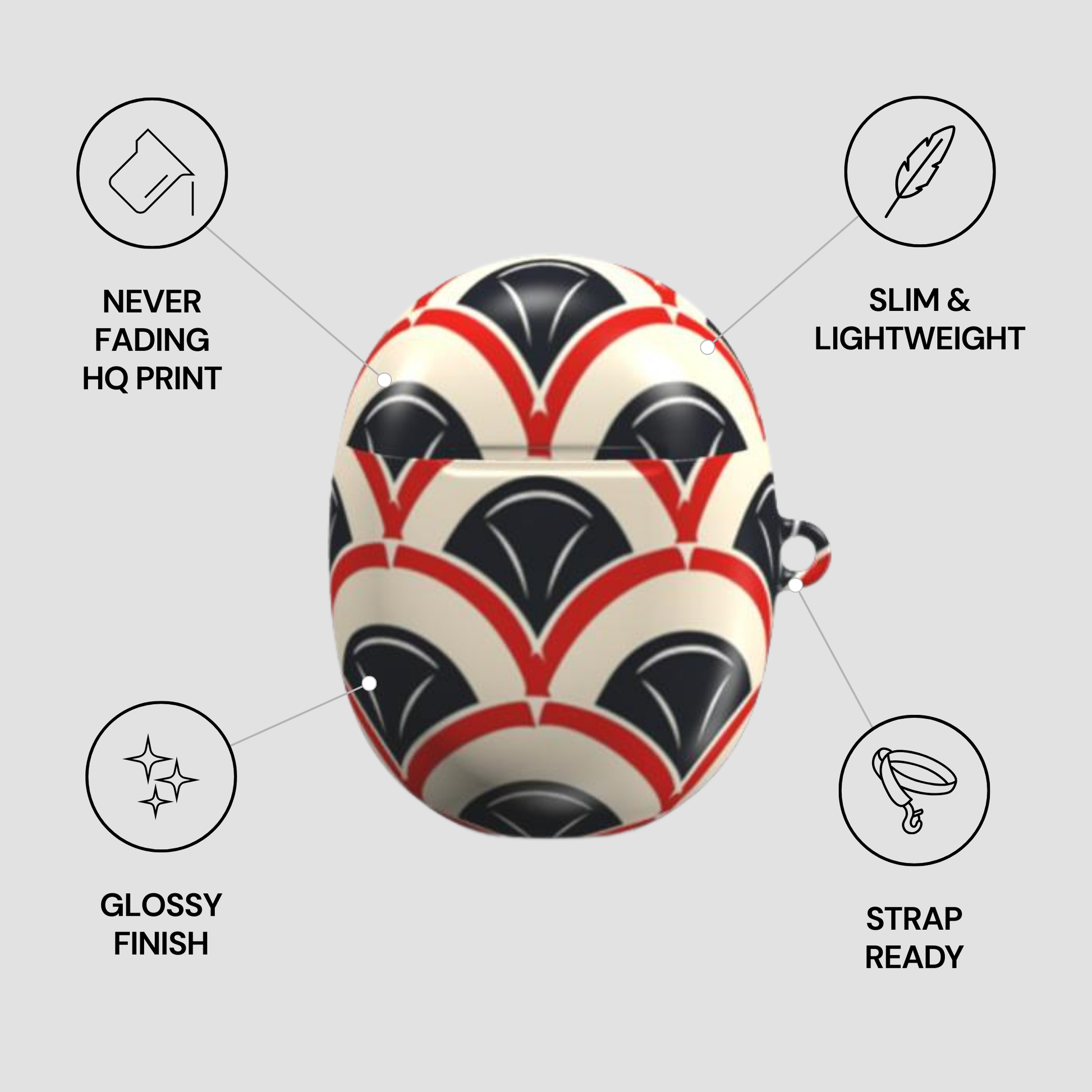 Product with design features highlighted on a gray background