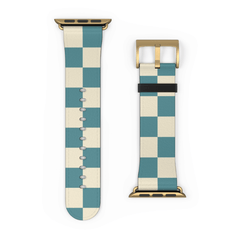 Checkered watch band with gold clasp on a white background