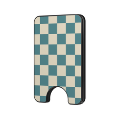 Harbor Check Magnetic Wallet with teal and cream checkerboard pattern on a white background