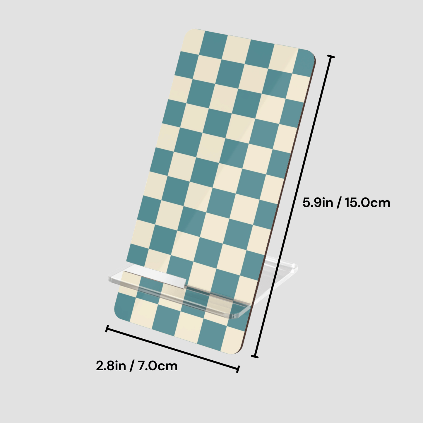 Checkered mat with dimensions on a light gray background