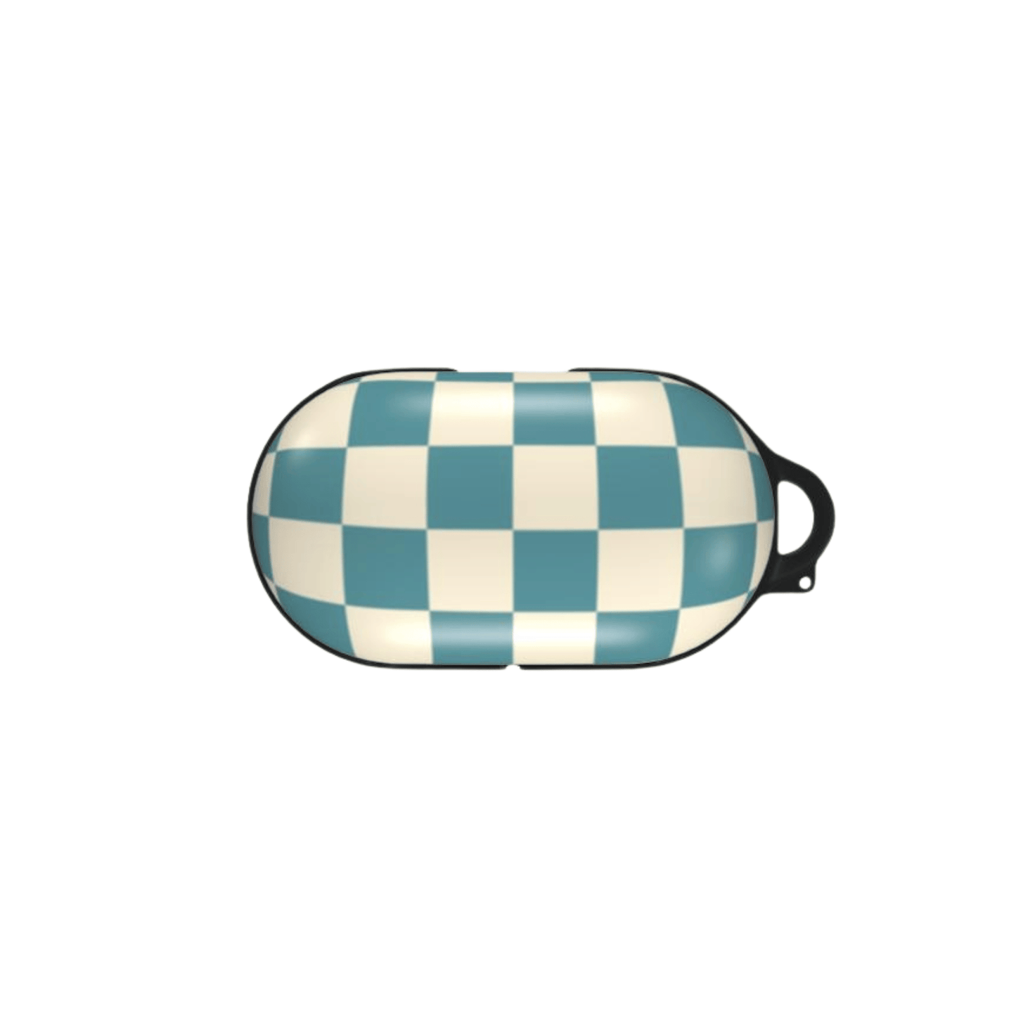 Checkered case with a black strap on a white background