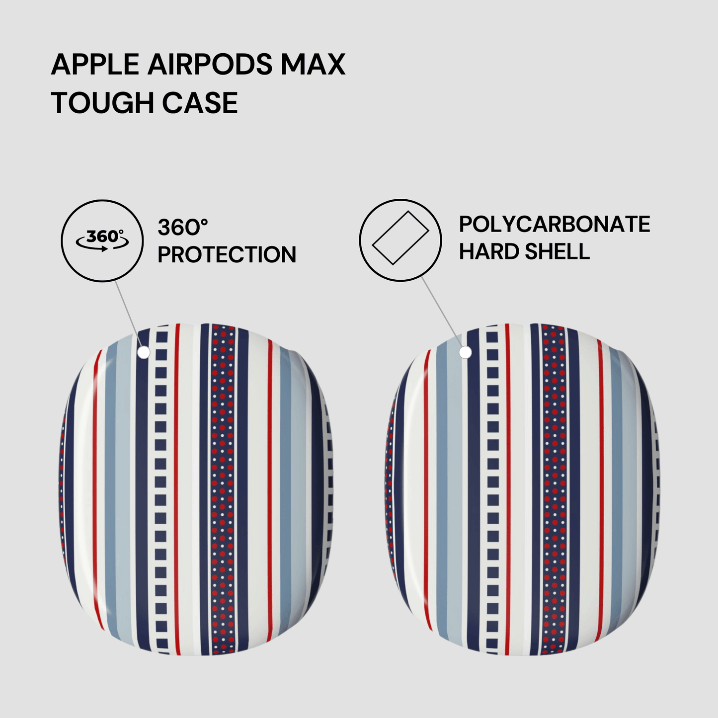 Apple AirPods Max tough case with striped design on a light gray background