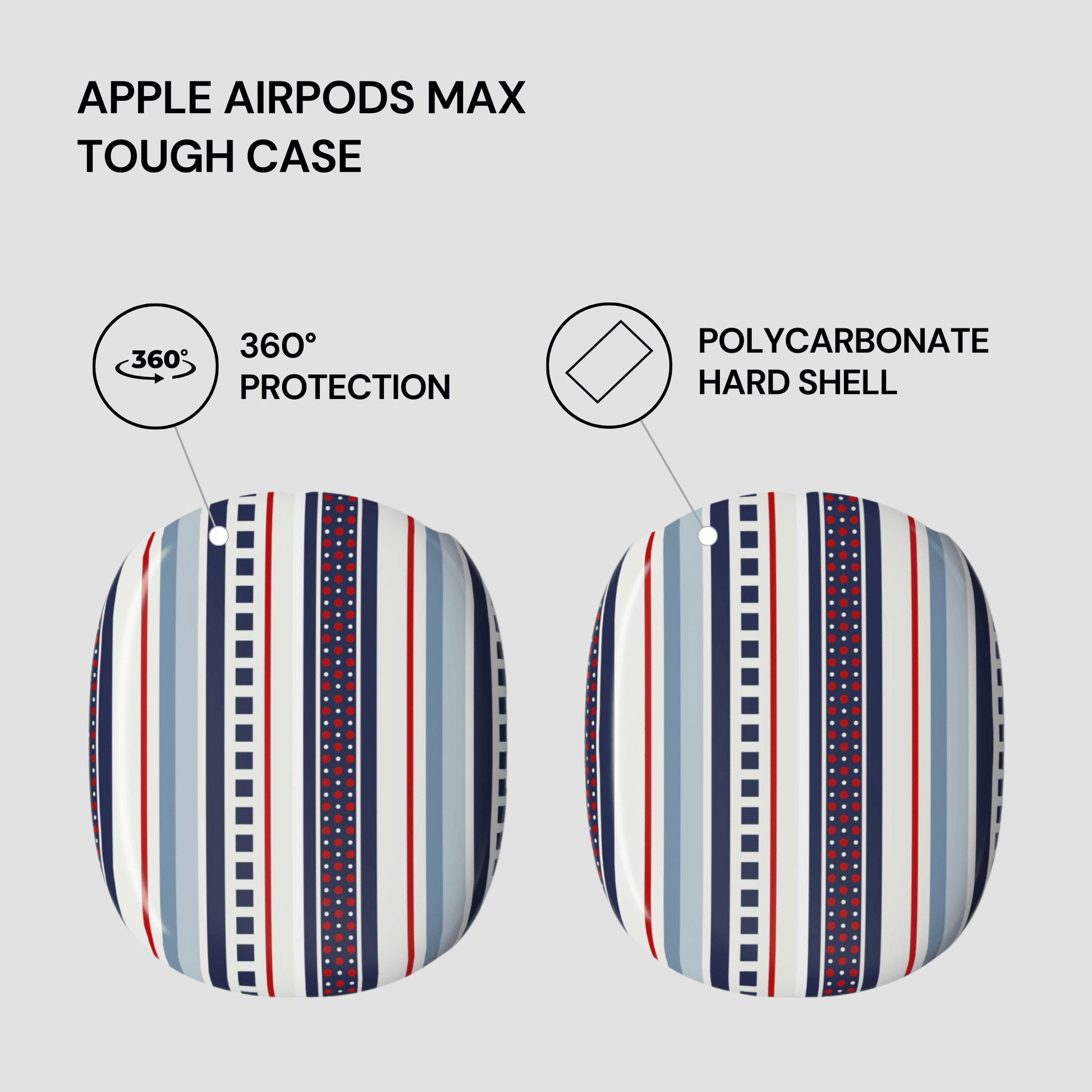 Apple AirPods Max tough case with striped design on a light gray background