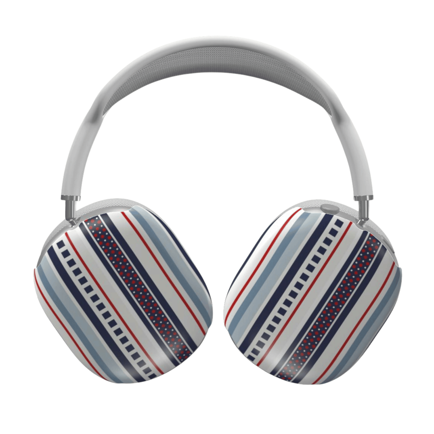 Pair of headphones with a striped pattern on a white background