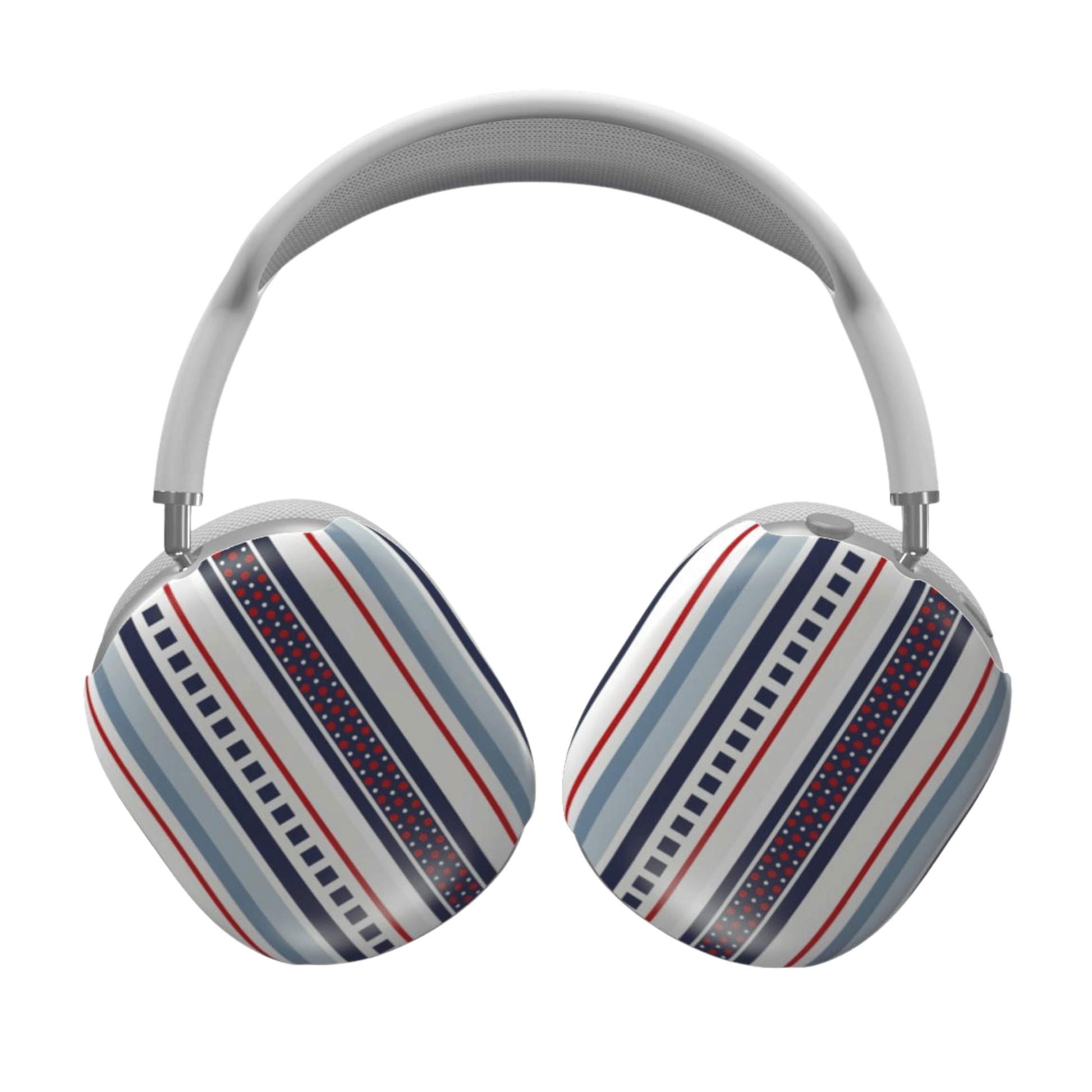 Pair of headphones with a striped pattern on a white background