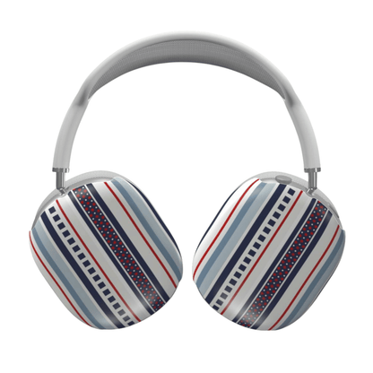 Pair of headphones with a striped pattern on a white background