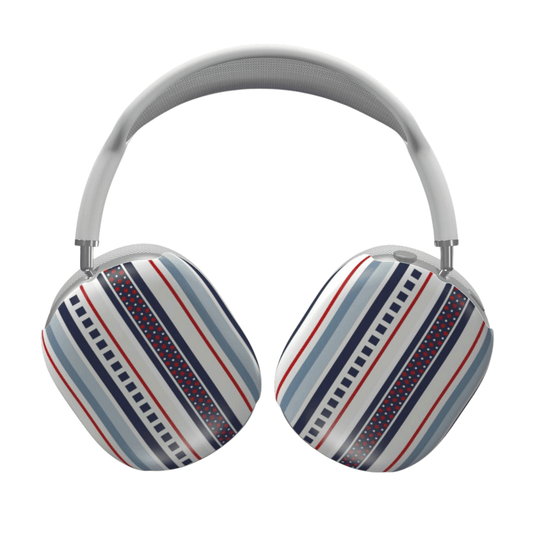 Pair of headphones with a striped pattern on a white background