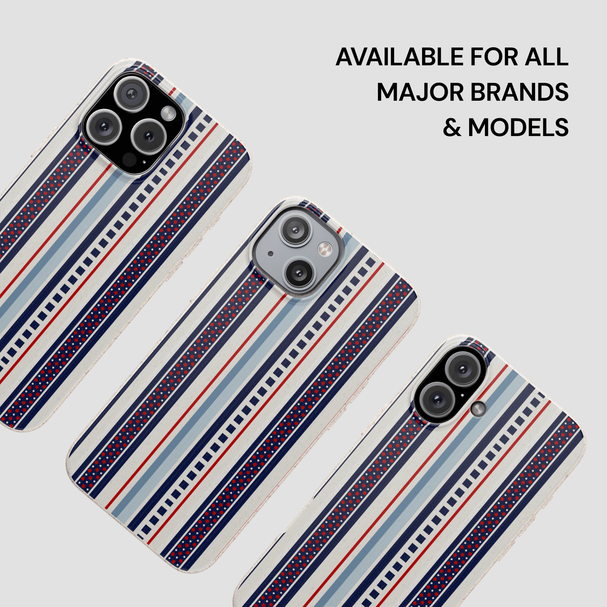 Phone cases with striped pattern on a light gray background