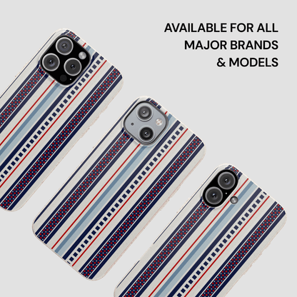 Phone cases with striped pattern on a light gray background