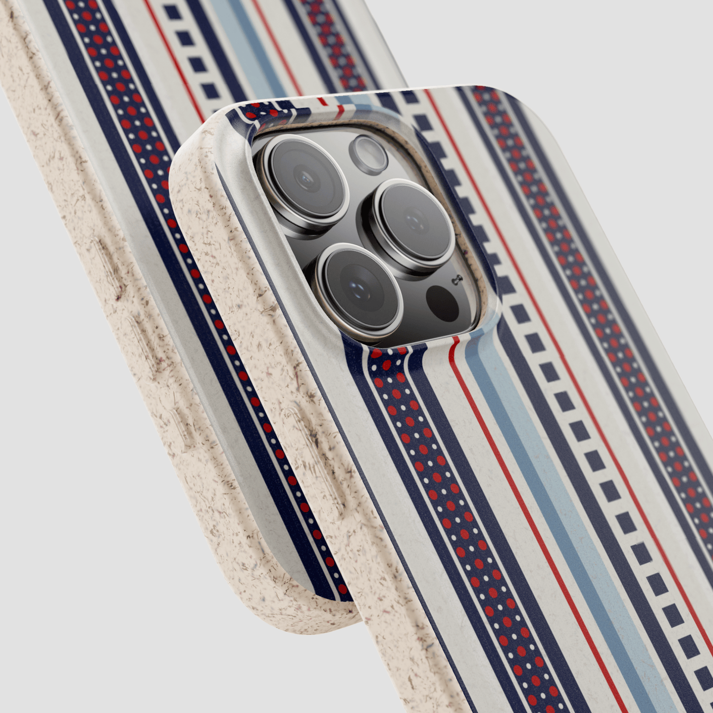 Phone case with geometric pattern on a white background