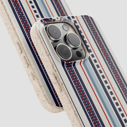 Phone case with geometric pattern on a white background