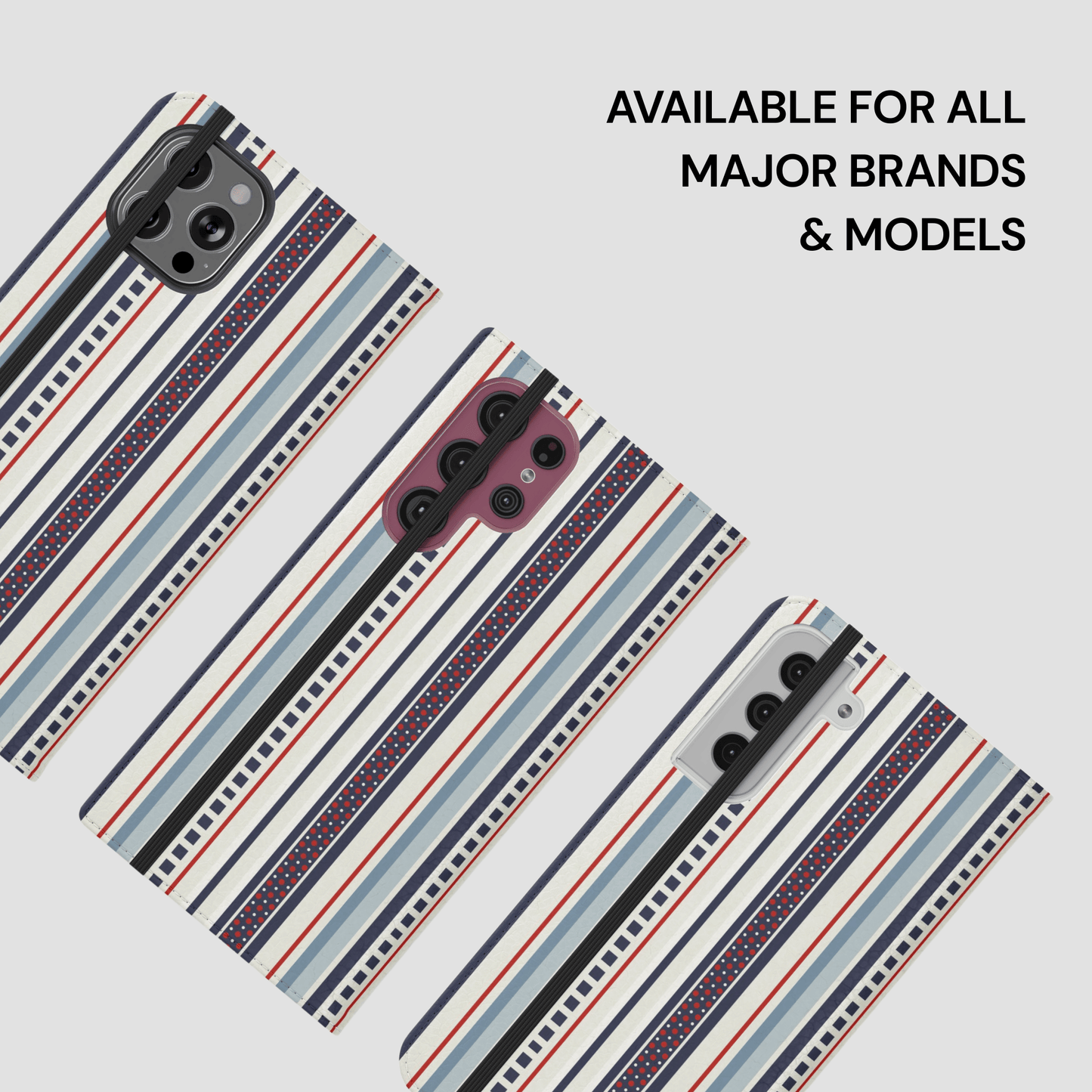 Phone cases with striped pattern on a white background
