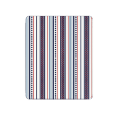 Rectangular mat with red, blue, and white striped pattern on a white background