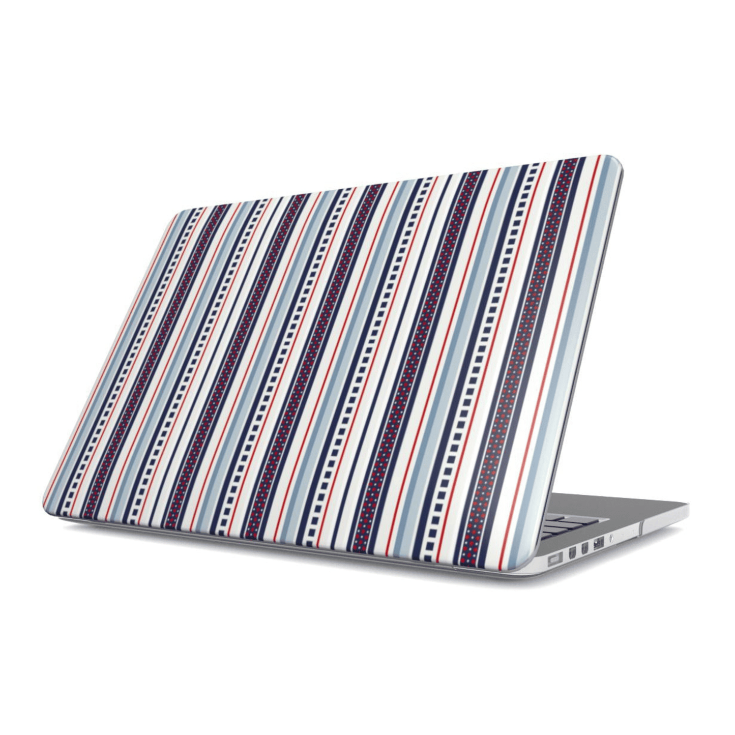 Laptop with a striped pattern on a white background