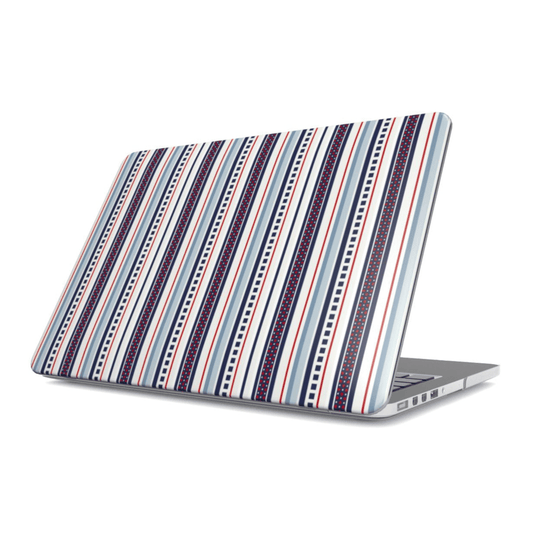 Laptop with a striped pattern on a white background