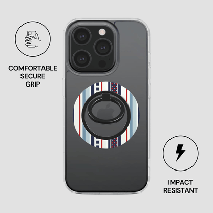Phone case with a ring holder on a light gray background