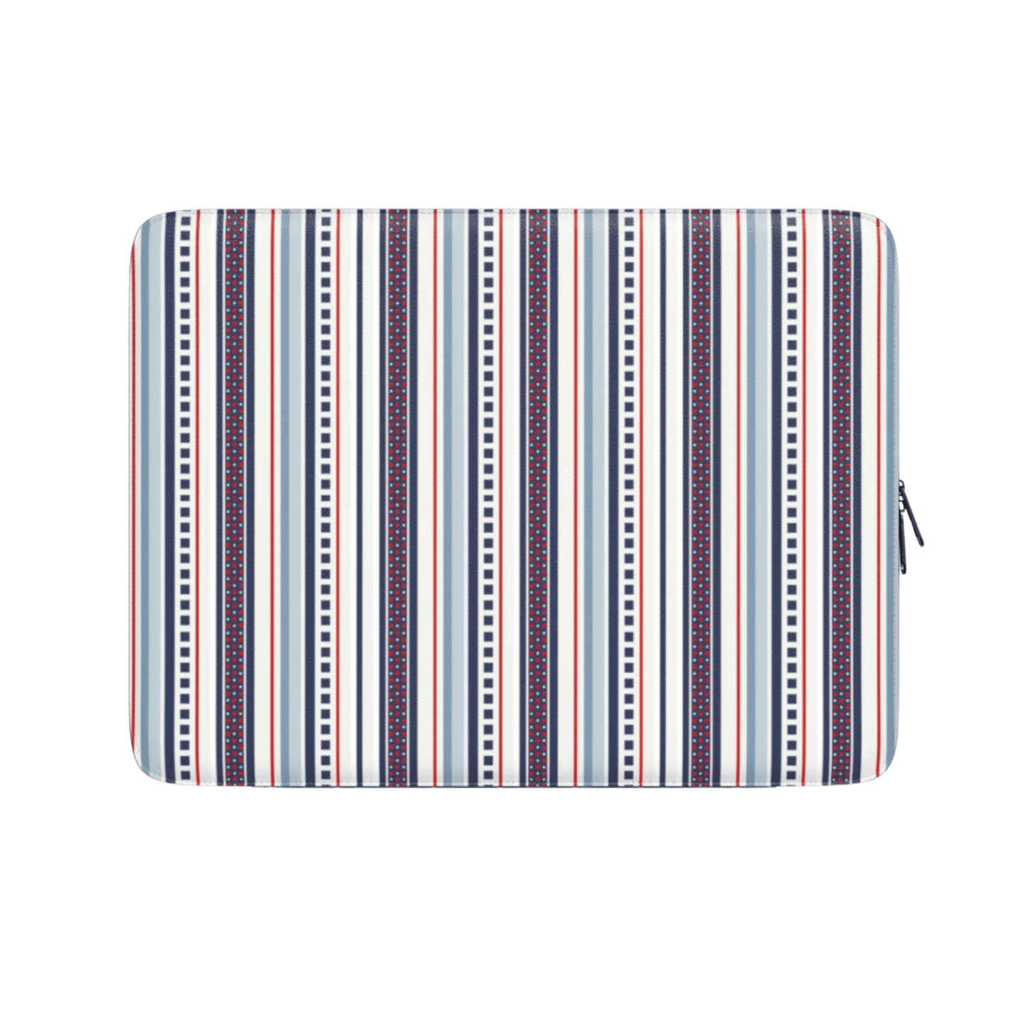 Striped laptop sleeve with a pattern of horizontal lines on a white background