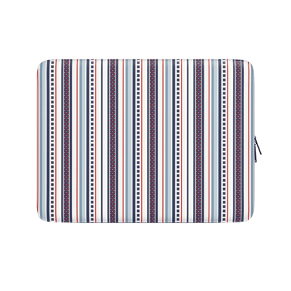 Striped laptop sleeve with a pattern of horizontal lines on a white background