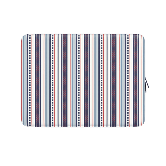 Striped laptop sleeve with a pattern of horizontal lines on a white background