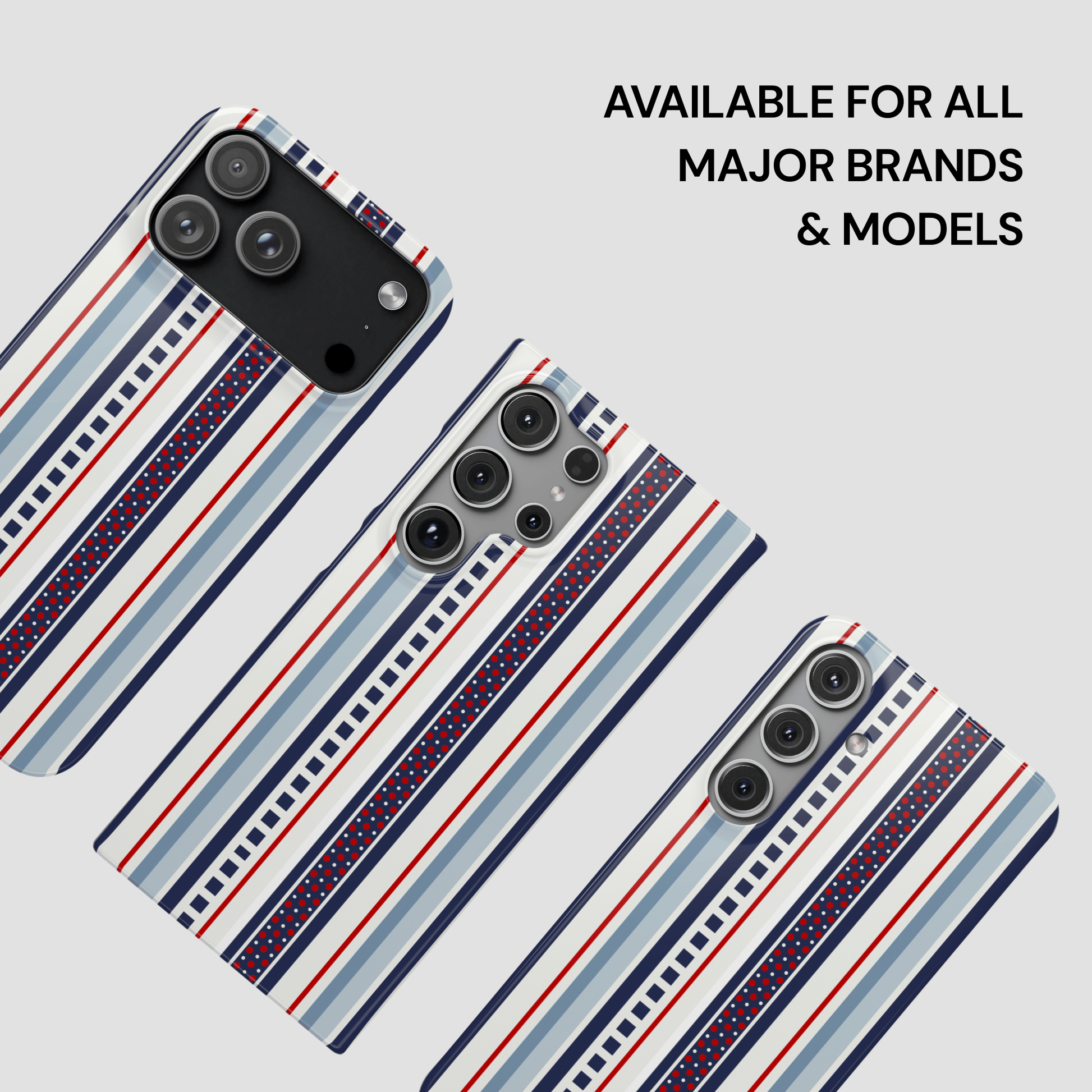 Phone cases with striped pattern on a light gray background