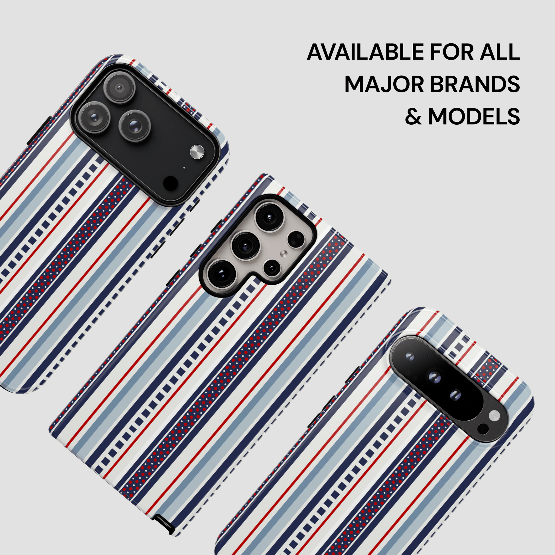 Phone cases with striped pattern on a light gray background