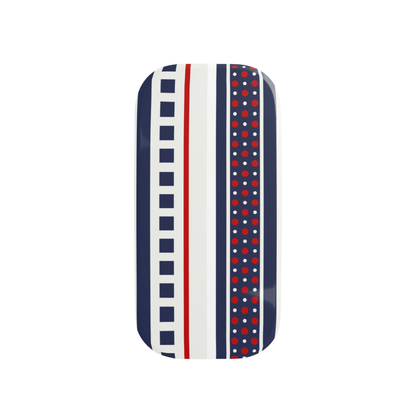 Rectangular tray with red, white, and blue pattern on a white background