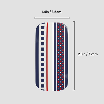 Rectangular mat with striped pattern and measurements on a light gray background