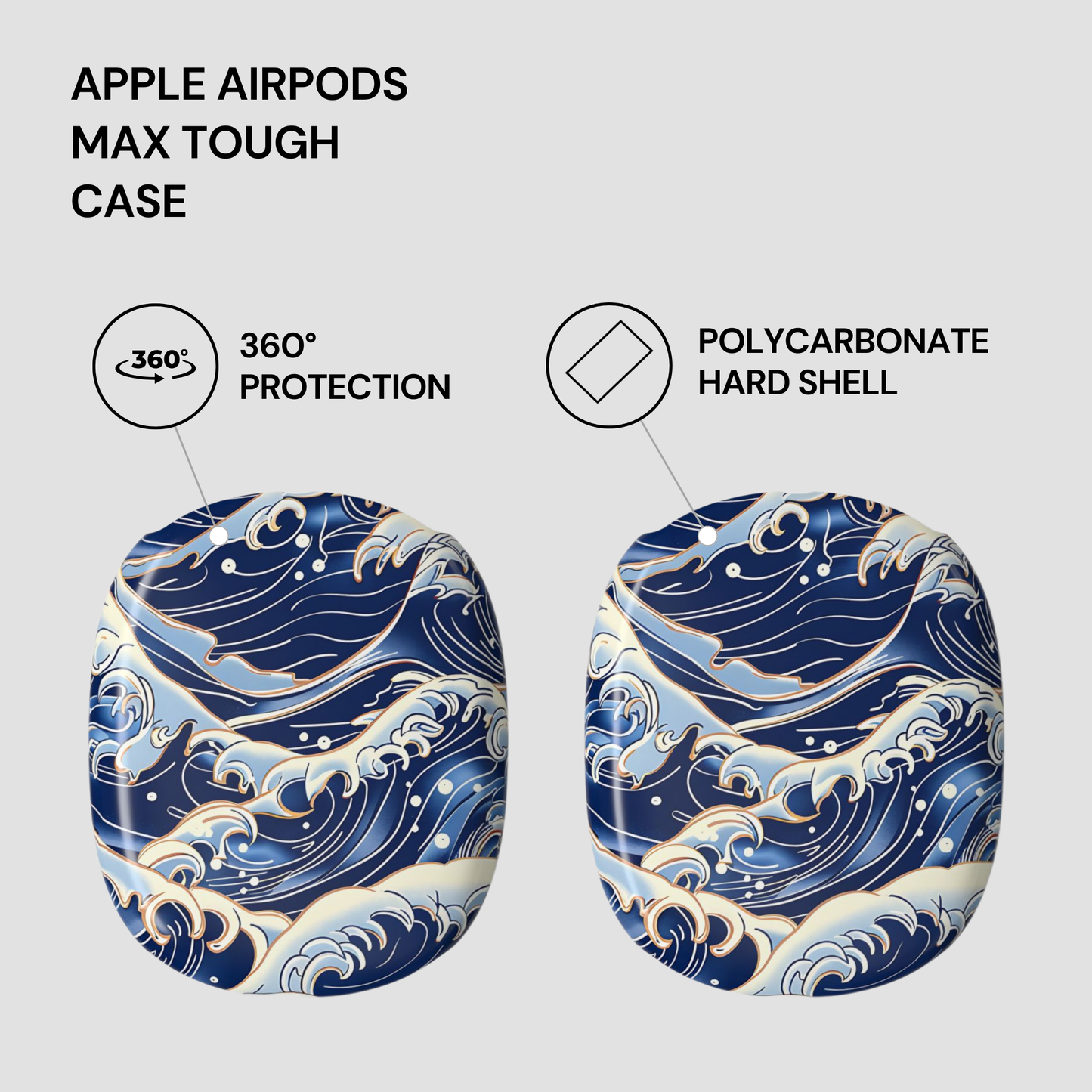 Apple AirPods Max Tough Case with wave design on a light gray background | casenari