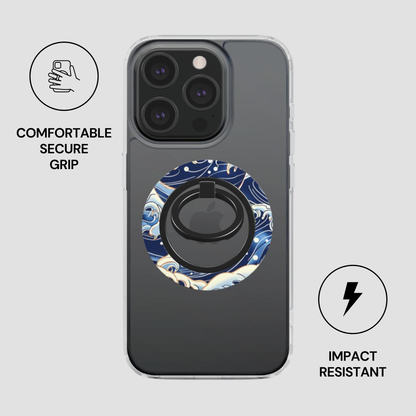 Phone case with ring holder and wave design on a gray background - Casenari