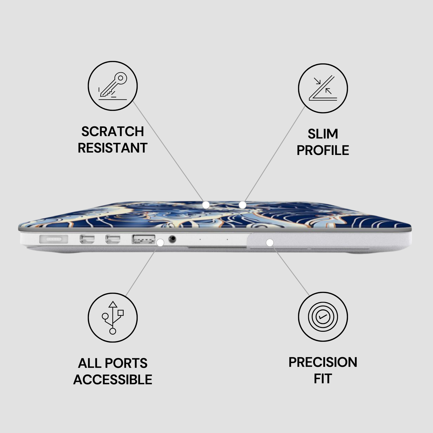 Laptop with features highlighted on a white background | Casenari